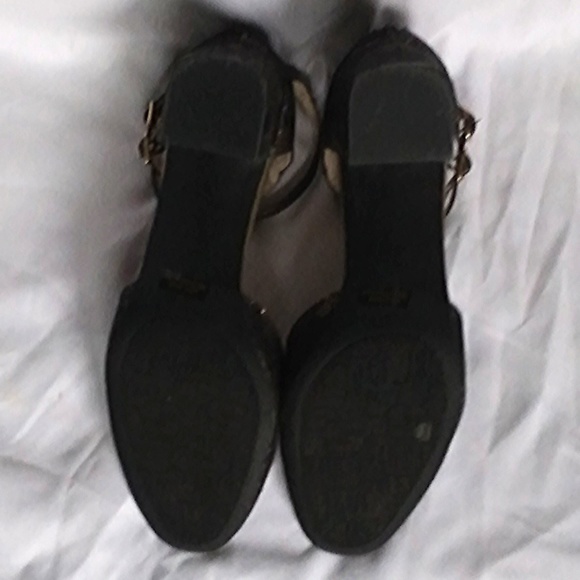 Black & Gold Floral Double Ankle Strap Block Heels - Picture 6 of 8